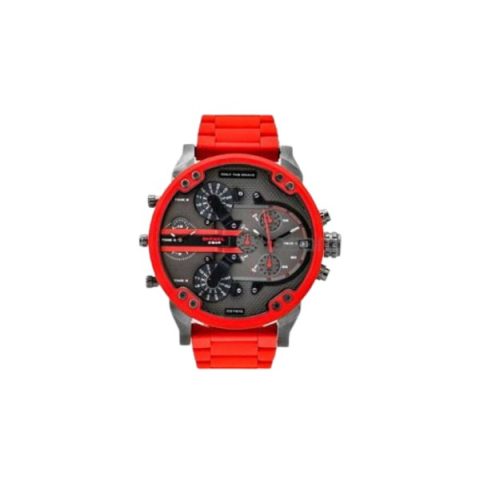Reloj Diesel Mr. Daddy 2.0 DZ7370 con caja gris grafito, bisel rojo y esfera gris, visto de frente