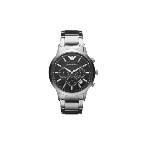 Reloj Emporio Armani Renato AR2434 en acero con esfera negra de tres subesferas, visto de frente
