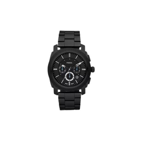Reloj Fossil FS4552 con caja, esfera y brazalete negros de arriba abajo, con bisel estriado, visto de frente