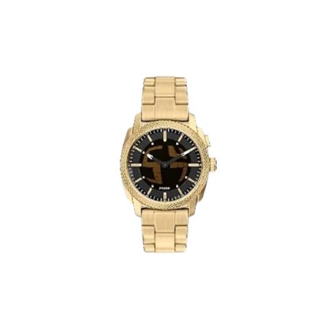 Reloj Fossil FS6157 con caja y brazalete dorados, con el globo terráqueo grabado en la esfera, visto de frente