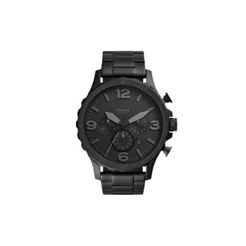 Reloj Fossil JR1401 con caja, esfera y brazalete negros de arriba abajo, visto de frente