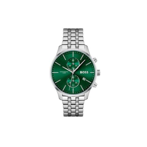 Reloj Hugo Boss Associate 1513975 en acero con esfera verde, visto de frente