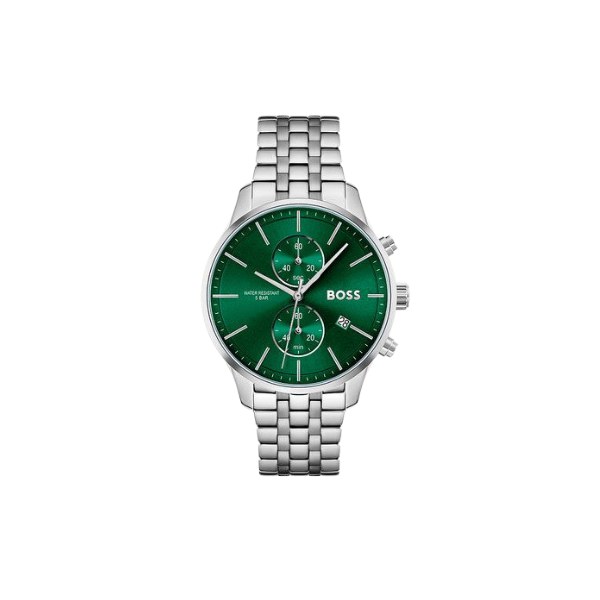 Reloj Hugo Boss Associate 1513975 en acero con esfera verde, visto de frente