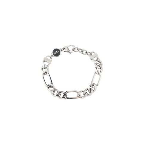 Pulsera Diesel DX1351040 en acero: cadena figaro de acero con un disco de esmalte negro con el logo Diesel junto al cierre, visto de frente