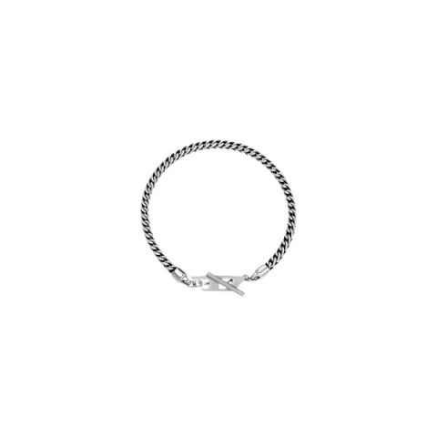 Pulsera Diesel DX1551040 en acero: cadena barbada fina con un cierre de barra en T con el logo D, visto de frente