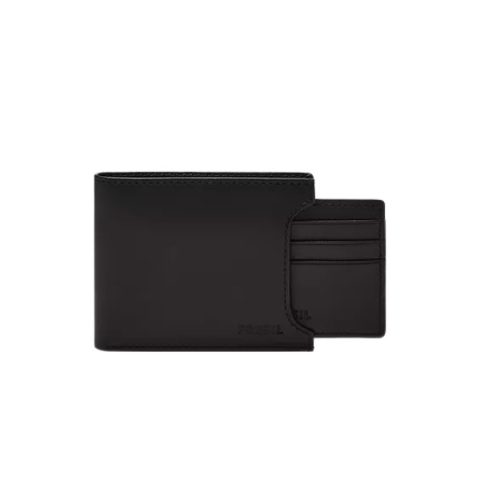 Billetera Fossil ML3685001: billetera plegable de cuero negro con tarjetero extraíble, vista de frente