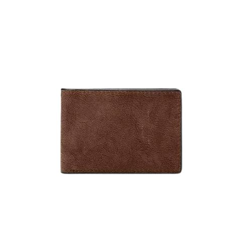 Billetera Fossil ML4396210: billetera plegable de cuero marrón de grano suave, de perfil delgado, vista de frente