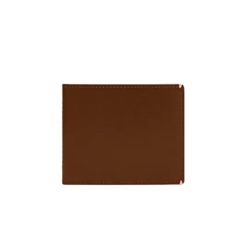 Billetera Fossil ML4583210: billetera plegable de cuero marrón liso con cantos vistos, vista de frente