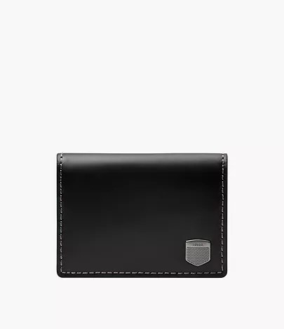 Billetera Fossil ML4646001: tarjetero de cuero negro con solapa y cierre metálico Fossil, vista de frente