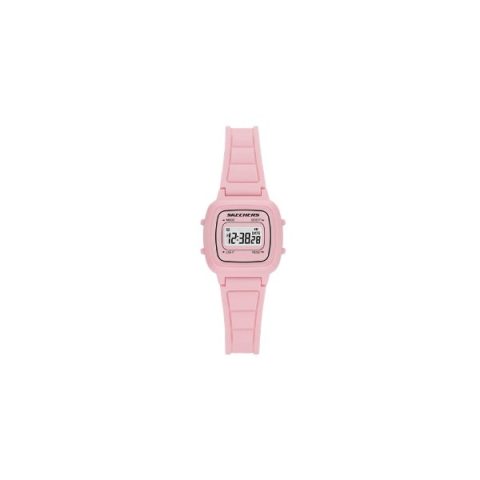 Reloj Skechers SR2139 con caja cuadrada pequeña rosa empolvado con esfera digital, visto de frente