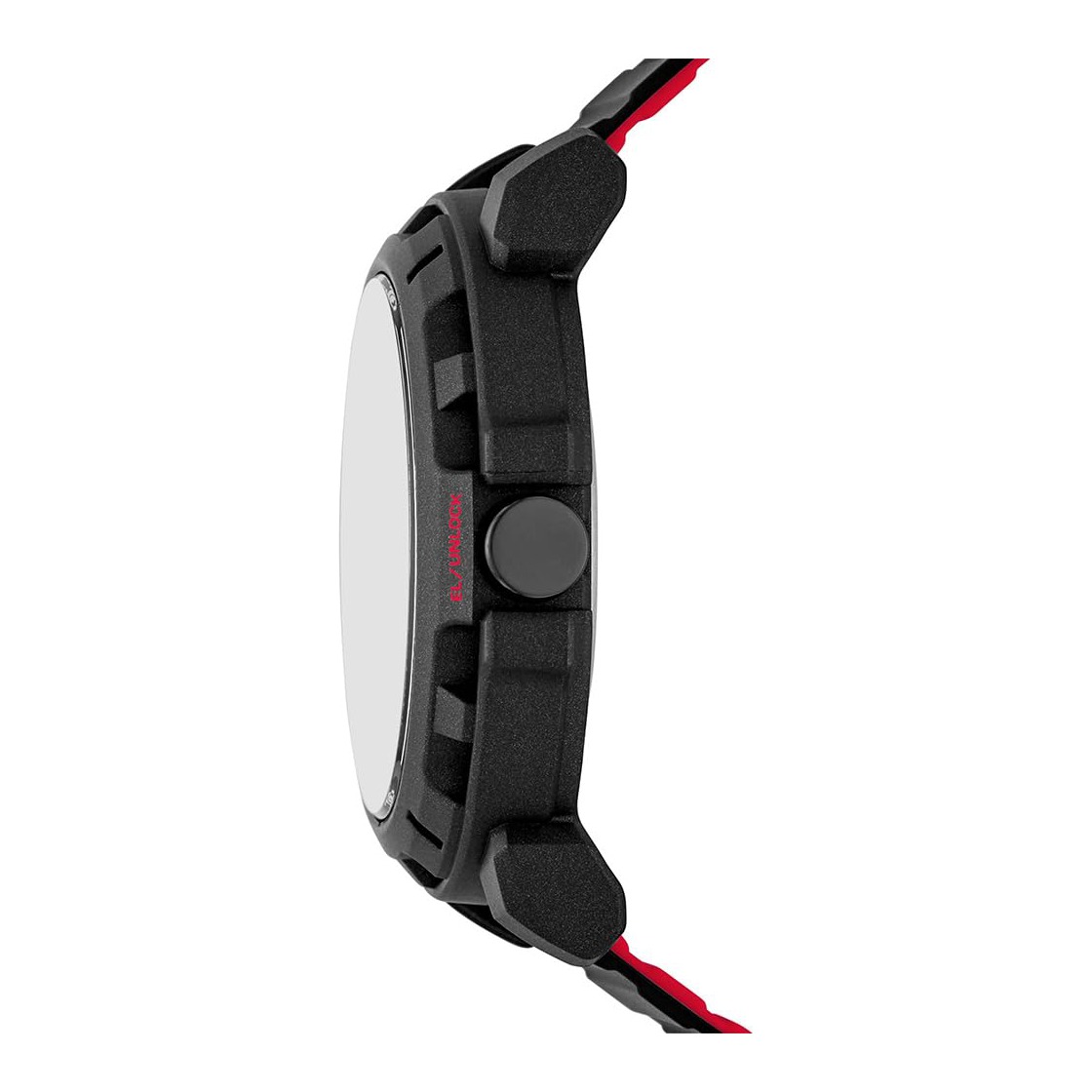 Reloj Skechers Newkirk SR5253 digital negro con detalles en rojo, de perfil