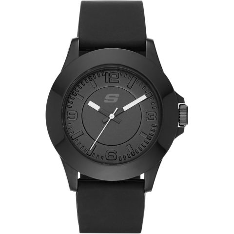 Reloj Skechers SR6024 negro con caja de policarbonato y correa de silicona, visto de frente
