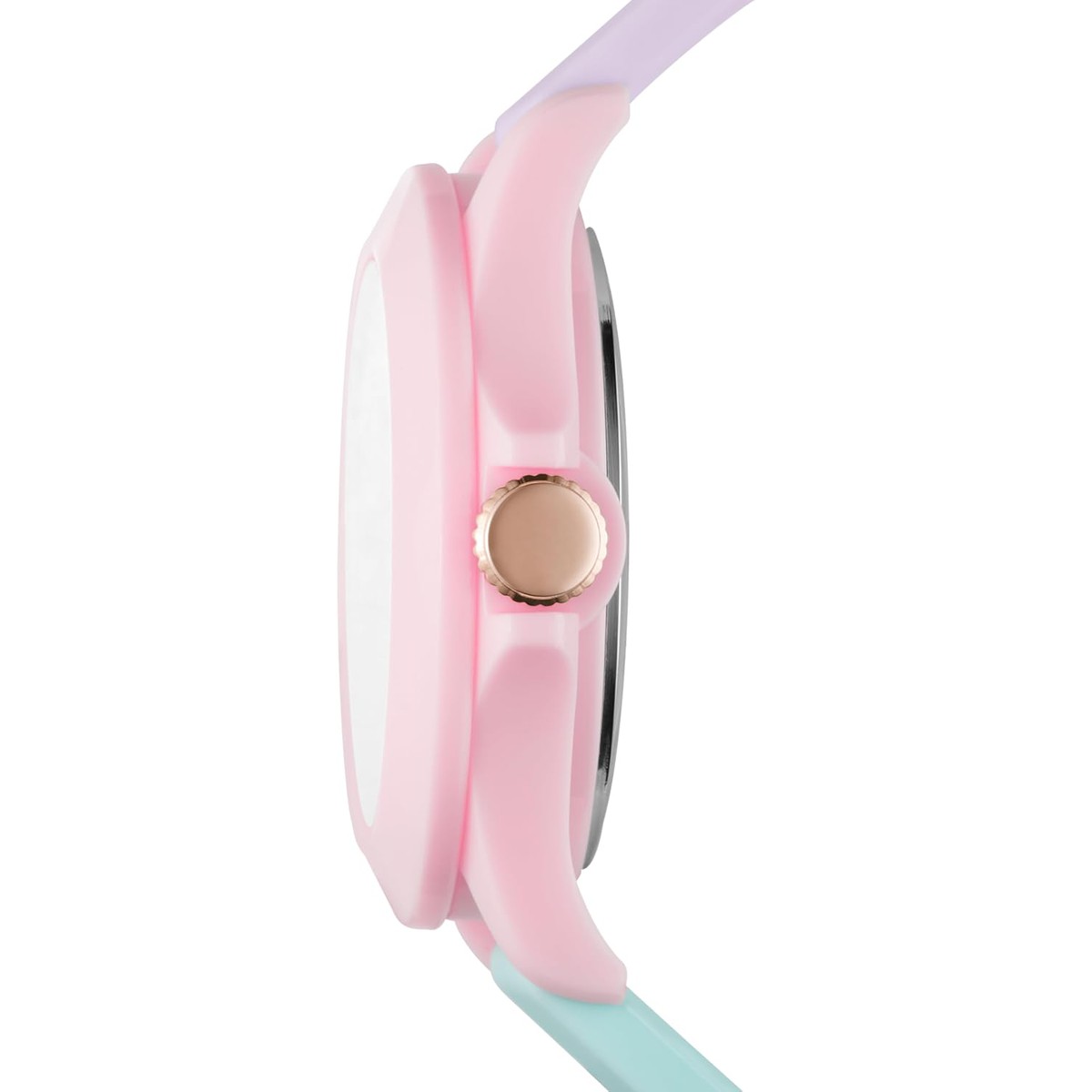 Reloj Skechers Rosencrans SR6215 rosa con correa de silicona lila y verde agua, de perfil
