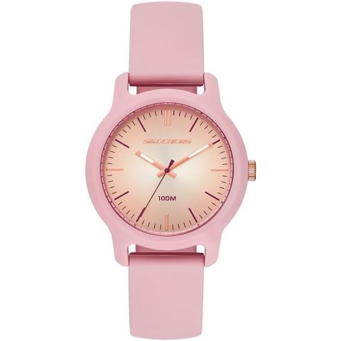 Reloj Skechers SR6266 rosa con esfera en oro rosado degradado y correa de silicona, visto de frente
