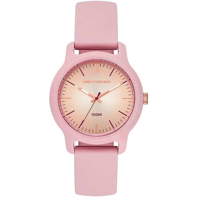 Reloj Skechers SR6266 rosa con esfera en oro rosado degradado y correa de silicona, visto de frente