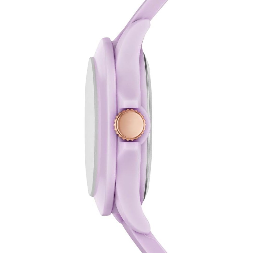 Reloj Skechers SR6286 lila con caja y correa de silicona del mismo tono, de perfil