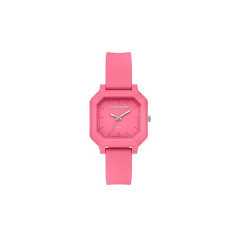 Reloj Skechers SR6378 con caja octogonal rosa coral con agujas plateadas, visto de frente