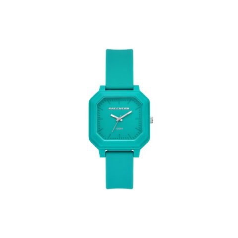 Reloj Skechers SR6381 con caja octogonal turquesa con agujas plateadas, visto de frente