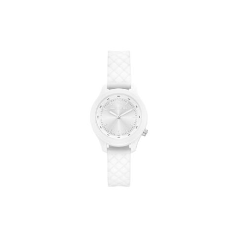 Reloj Skechers SR6386 con caja blanca y correa de silicona blanca con relieve acolchado, visto de frente