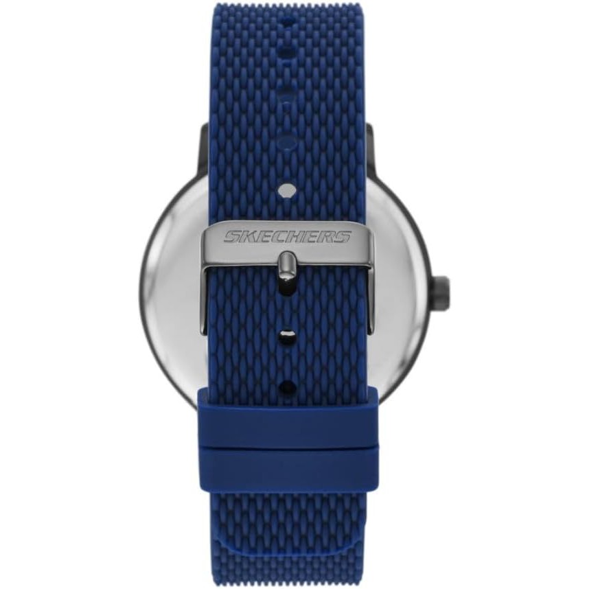 Set Skechers SR9123 con reloj de esfera gris y correa azul y cuatro pulseras, visto por detrás