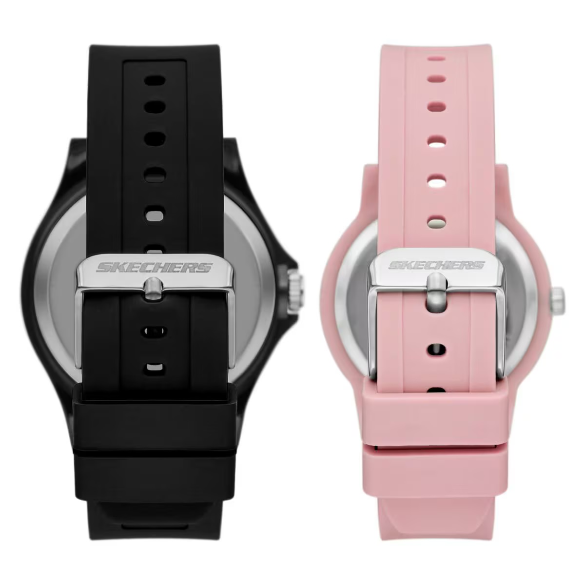 Parte trasera de los relojes Skechers SR9141 con hebilla de acero grabada Skechers