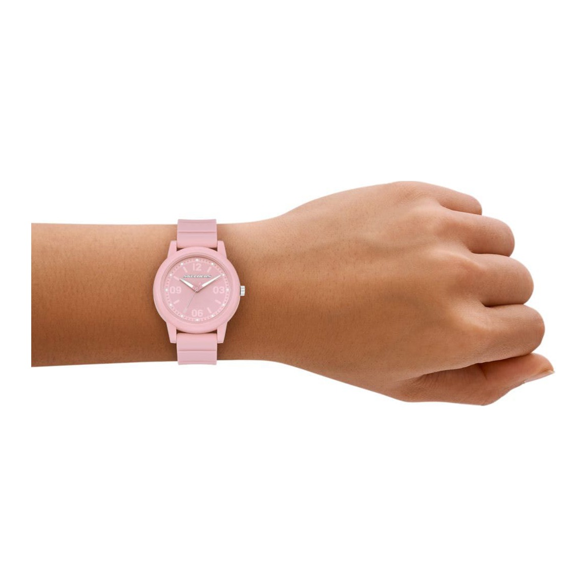Reloj Skechers SR9141 rosa de 34 mm llevado en la muñeca